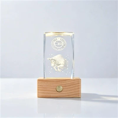 3D Laser Engraved Zodiac Crystal LED Cube