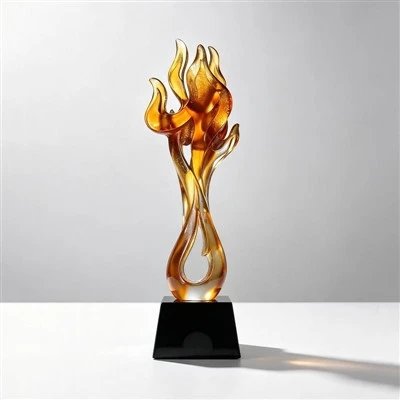 Amber Art Glass Flame Trophy